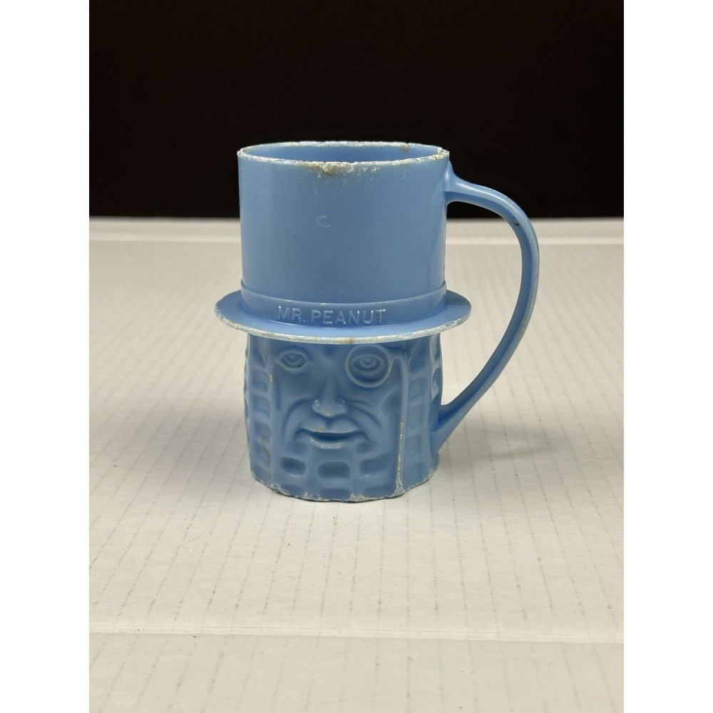 1960 Planters Mr.Peanuts Plastic Handled Drinking Cup Lt. Blue Vintage Read